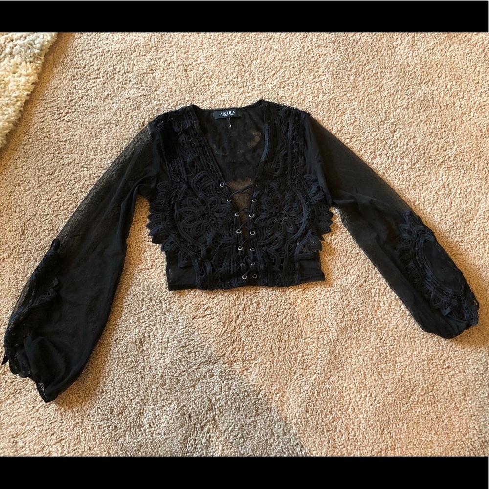 Sheer black crop top blouse